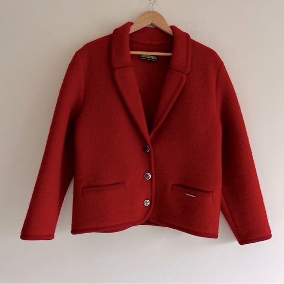 Geiger Vintage Red Boiled Wool Button Jacket Women's Size 8 - Picture 1 of 16